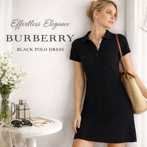 Burberry London Black Polo Dress L Nova Check Trim Pique